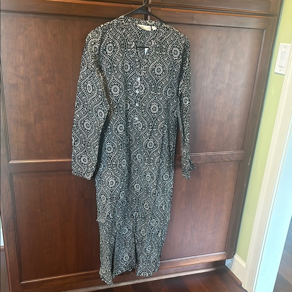 Westside brand black and white Kurta with Bishop Sleeves and Mandarin Collar